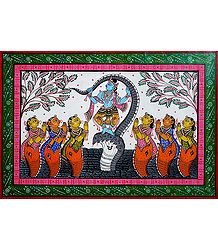 Kaliya Daman By Krishna - Pata Painting on Patti