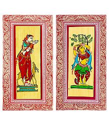 Shakuntala and Dancer - Patachitra on Palm Leaf