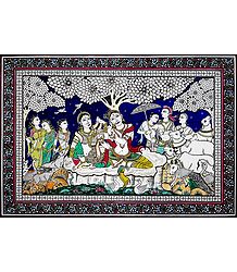 Radha Krishna with Gopa and Gopinis - Patta Painting