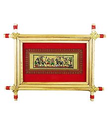 Hunters Procession - Tribal Painting on Palm Leaf - Framed