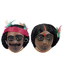 Pair of Papier-Mache Tribal Masks for Wall Decoration