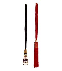 Set of 2 Parandi - For Hair Braids with Red and Bead Tassels