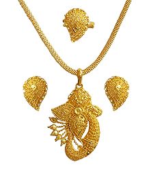 Gold Plated Chain with Pendant, Ring and Earrings