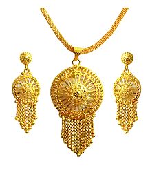Gold Plated Chain with Jhalar Pendant and Earrings
