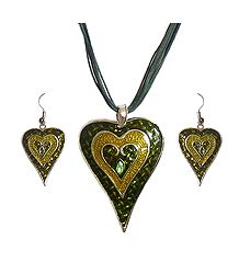 Oxidised Metal Heart Pendant with Earrings