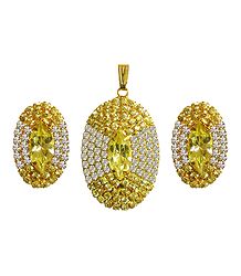 Faux Citrine and Zirconia Pendant and Earrings