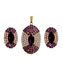 Faux Amethyst and Zirconia Pendant and Earrings