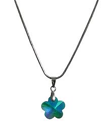 Blue Cut Glass Flower Pendant with Chain