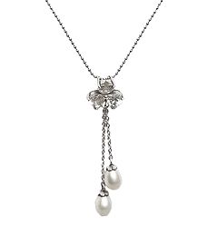 White Stone Studded Pendant with Chain