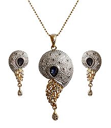 Metal Pendant with Chain and Earrings