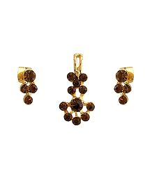 Brown Stone Studded Pendant and Earrings