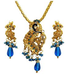 Golden Pendant with Chain and Earrings