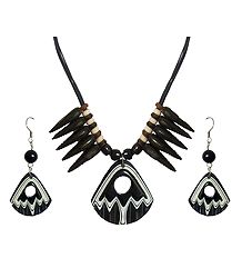 Black Corded Acrylic Necklace with Earrings