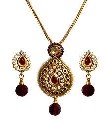 Polki Pendant with Chain and Earrings
