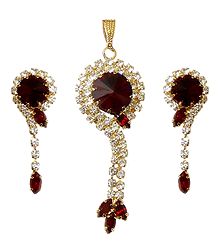 Faux Zirconia and Garnet Stone Studded Pendant and Earrings