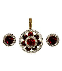 Faux White Zirconia and Garnet Pendant and Earrings