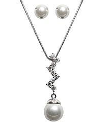 Stone Studded Bead Pendant with Chain and Earrings