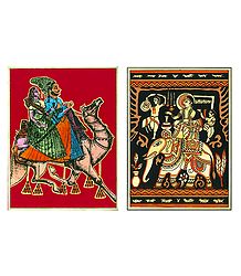 Dhola Maru and Prince on Elephant - Set of 2 Small Posters