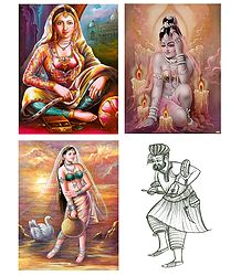 Indian Beauties and Sufi Singer - Set of 4 Posters