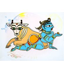 Bal Gopal with Cow - Photo Print of Jamini Roy Painting