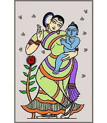Yashoda and Krishna - Photo Print of Jamini Roy Painting
