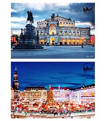 Theaterplatz and Christmas Market, Dresden, Germany - Set of 2 Postcards
