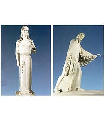 Statue of Peplos Kore and Statue of Athena, Athens, Greece - Set of 2 Postcards
