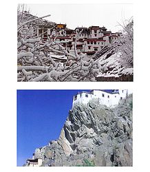 Rizong Monastery During Winter and Spituk Monastery, Ladakh - Set of 2 Postcards