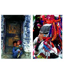 Brokpa Lady and Tribal Children from Ladakh - Set of 2 Postcards