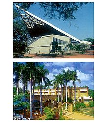 Bharat Nivas and Auroville Visitors Centre in Pondicherry - Set of 2 Postcards