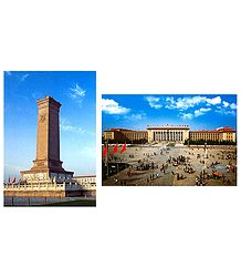 The monument and Great Hall of People, China - Set of 2 Postcards