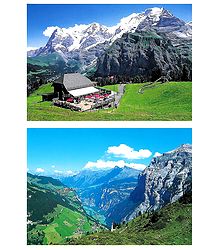 A Restaurant in Murren and Lauterbrunnen, Switzerland - Set of 2 Postcards