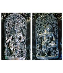 Temple Wall Carvings, Belur, Karnataka, india - Set of 2 Postcards