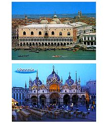 Saint Mark's Basilica and St. Mark's Square in Venice, Italy - Set of 2 Postcards