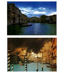 Venice Canal Sunset Landscape, Italy - Set of 2 Postcards