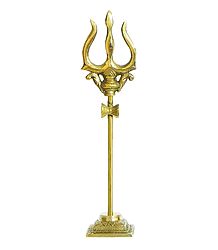Shiva Brass Trident with Dambaru - Brass Sculpture