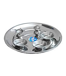 Stainless Steel Thali with Ritual Accessories