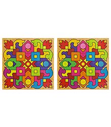 Set of 2 Square Stickers with Geometrical Design
