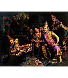 Sita Being Taken Away by Mother Earth - 18 x 12 inches - Ravi Varma Reprint