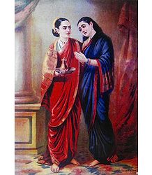 Draupadi and Sudeshna -  Raja Ravi Varma Painting