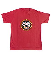Embroidered Jagannathdev Face on Red T-Shirt