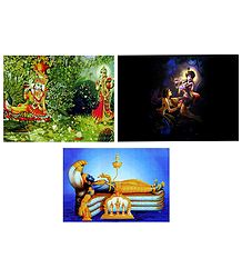 Radha Krishna and Anantashayan Vishnu - Set of 3 Posters