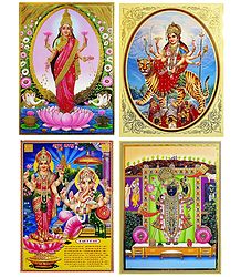 Lakshmi, Ganesha, Vaishno Devi, Sreenathji - Set of 4 Posters