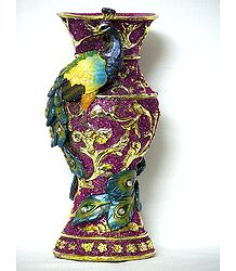 Dark  Purple Flower Vase with Peacock