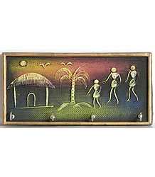 Tribal Figurines Key Rack with Four Hooks - Wall Hanging