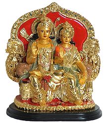 Lord Rama and Sita Sitting on Throne - Resin Statue