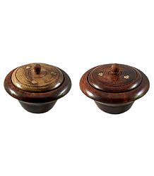 Set of 2 Wooden Ritual Bowl with Lid