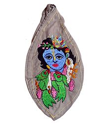 Embroidered Krishna on Pink Cotton Japa Mala Bag