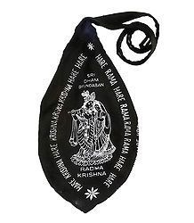 Black Cotton Japamala Bag with Radha Krishna Print