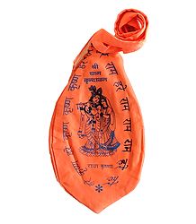 Saffron Japa Mala Bag with Radha Krishna Print
